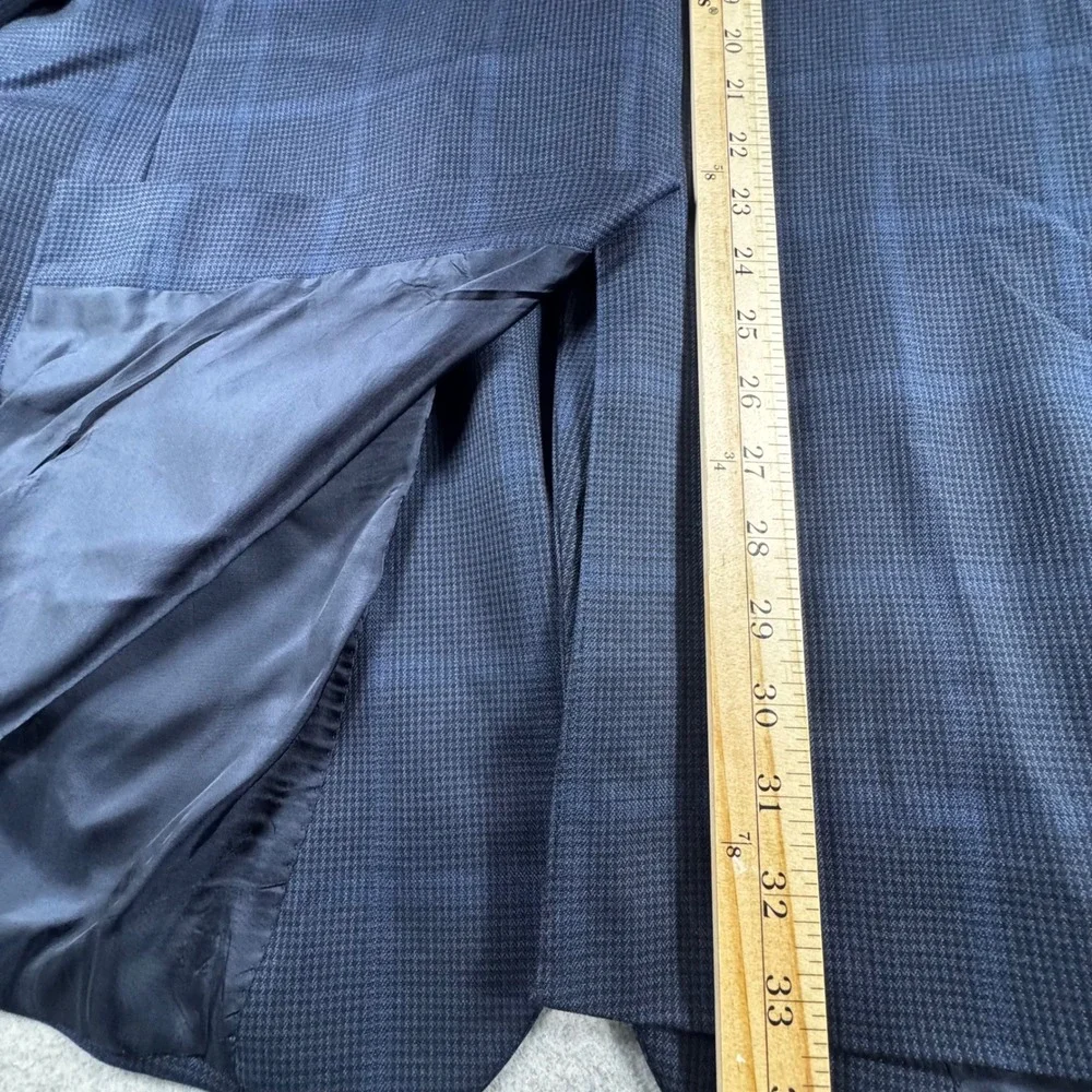 Jos A Bank Sport Coat Mens 50L Navy Blue Silk Wool Houndstooth Blazer